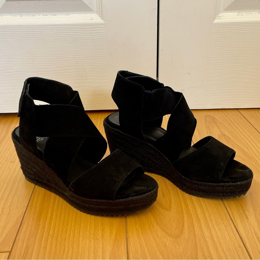 Eileen Fisher Black Wedge Espadrille Sandals  Espadrille